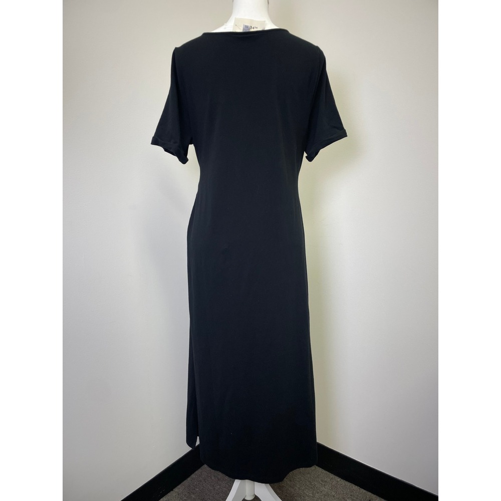 NEW On 34th Core Tie Dress L Deep Black Short Sleeve Midi Side Slit Jersey - Picture 3 of 12